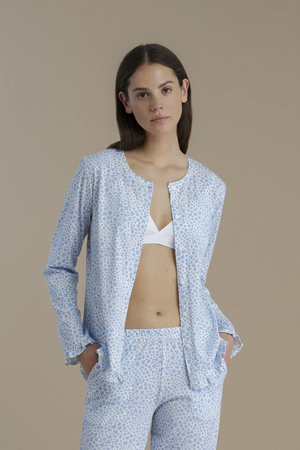 noidìnotte Pigiama donna in cotone con top manica lunga e pantalone lungo