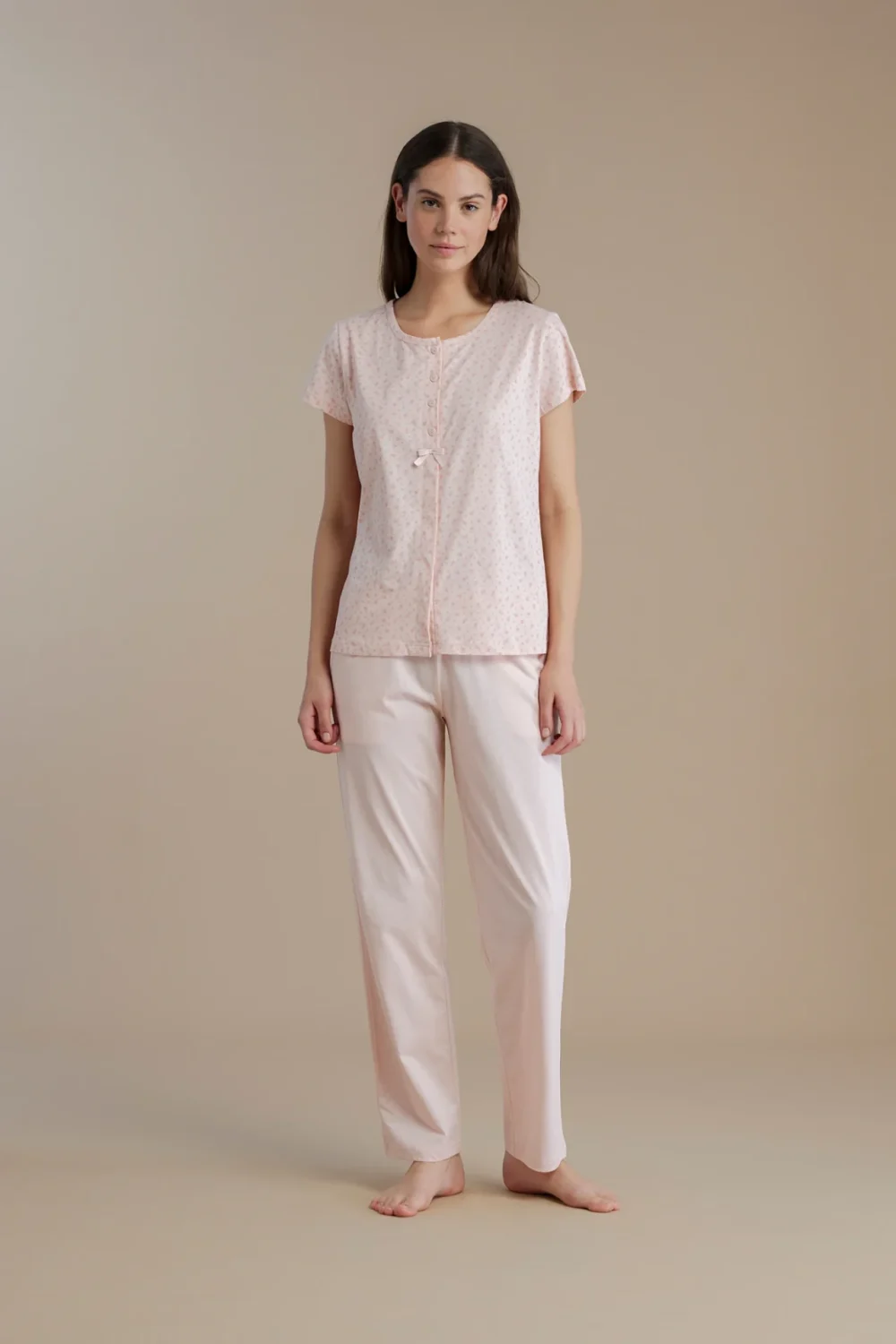 noidìnotte Pigiama donna in cotone top manica corta con apertura sul davanti e pantalone lungo