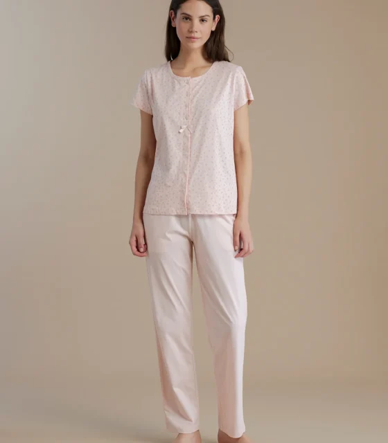 noidìnotte Pigiama donna in cotone top manica corta con apertura sul davanti e pantalone lungo