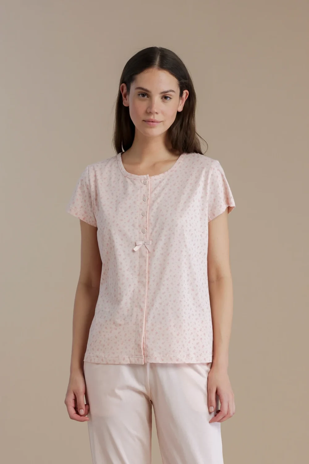 noidìnotte Pigiama donna in cotone top manica corta con apertura sul davanti e pantalone lungo
