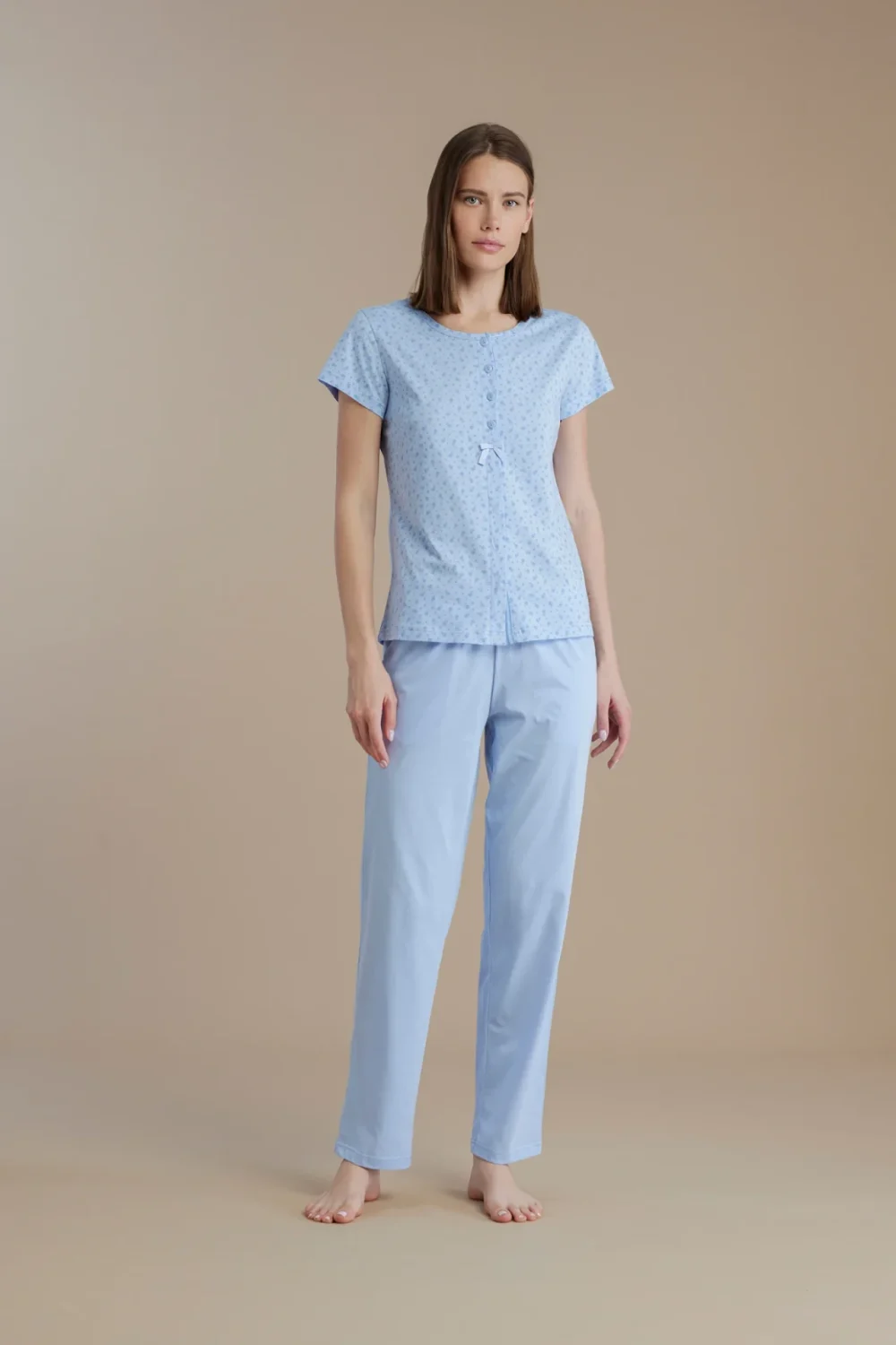 noidìnotte Pigiama donna in cotone top manica corta con apertura sul davanti e pantalone lungo