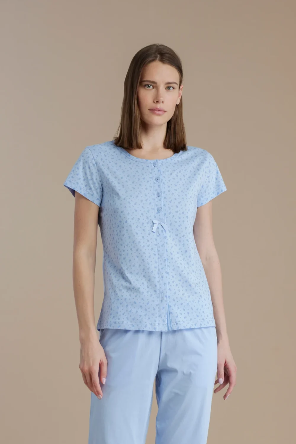 noidìnotte Pigiama donna in cotone top manica corta con apertura sul davanti e pantalone lungo