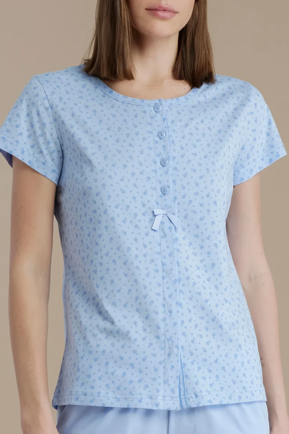noidìnotte Pigiama donna in cotone top manica corta con apertura sul davanti e pantalone lungo