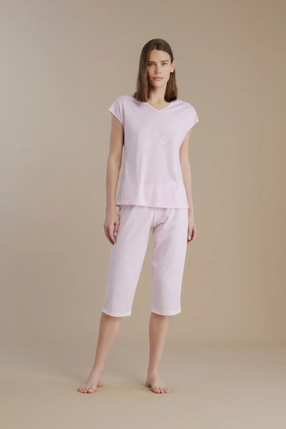 noidìnotte Pigiama donna in cotone top manica corta e scollo a V con pantalone pescatore