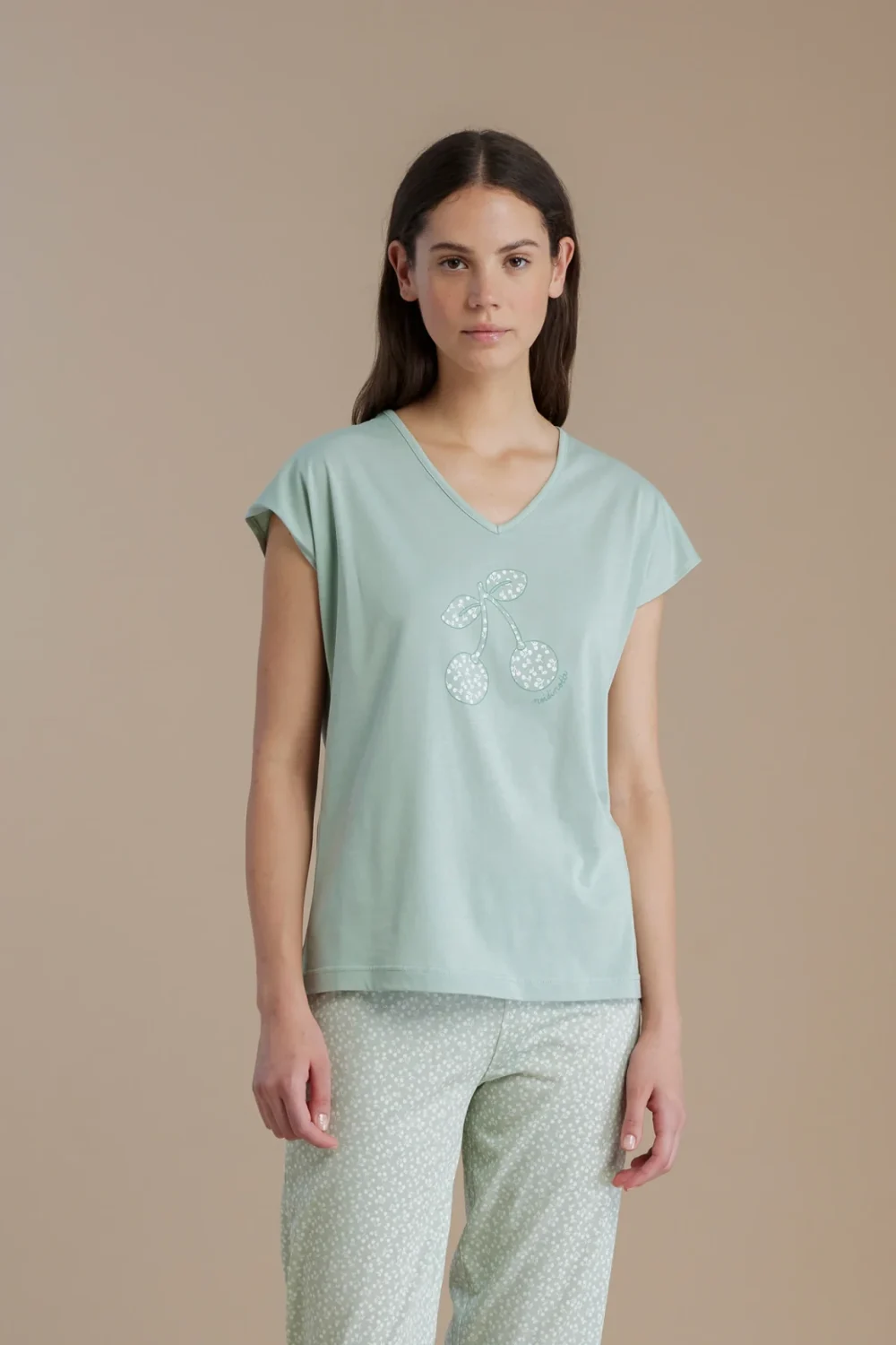 noidìnotte Pigiama donna in cotone top manica corta e scollo a V con pantalone pescatore