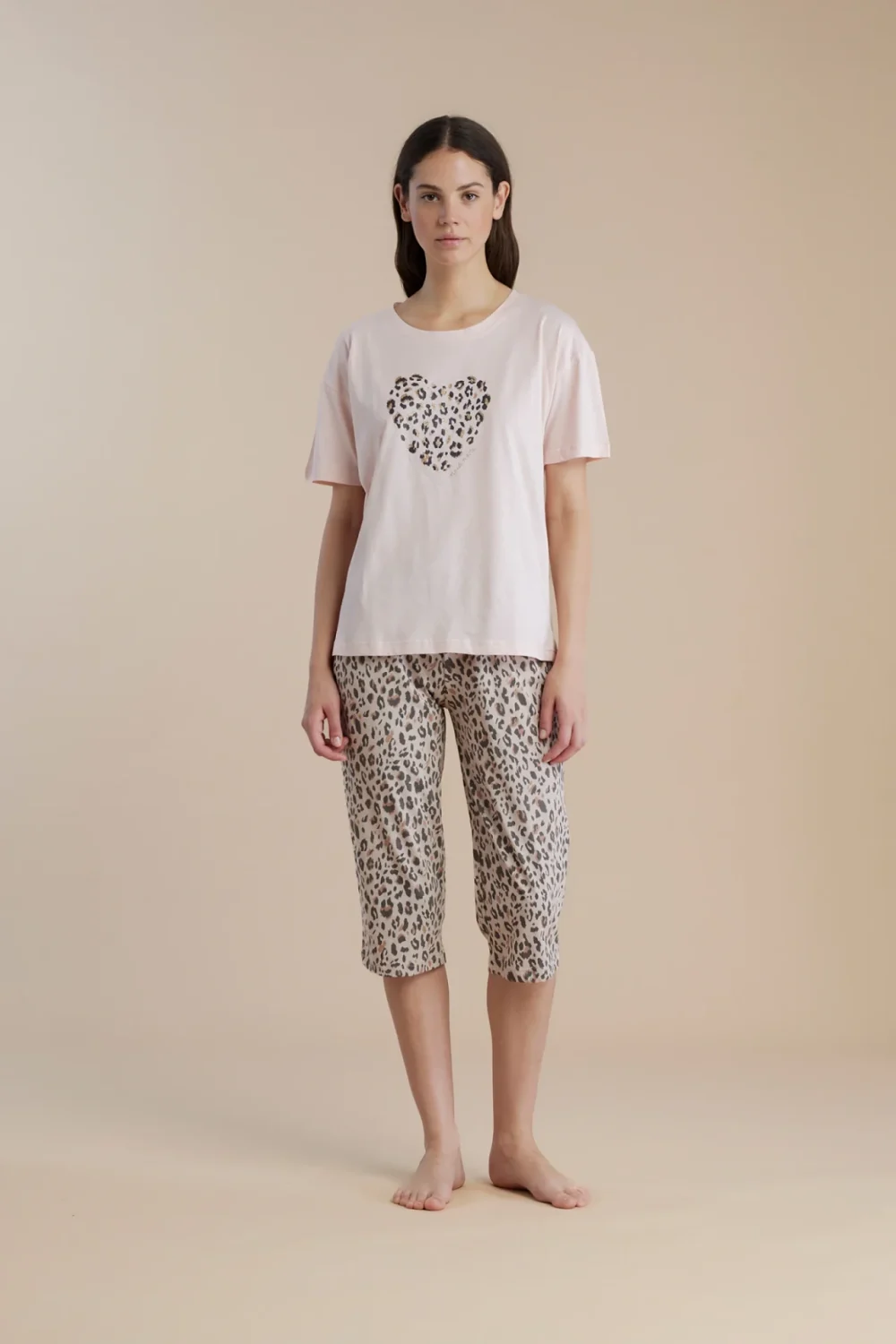 noidìnotte Pigiama donna in cotone top manica corta e pantalone pescatore