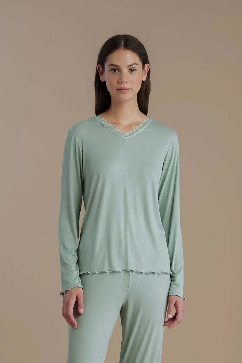 noidìnotte Pigiama donna in costina con scollo a V e pantalone senza polsino