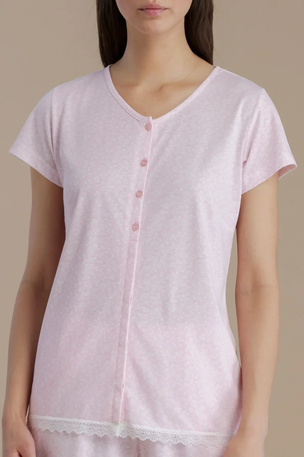 noidìnotte Pigiama donna in cotone top manica corta con abbottonatura sul davanti e pantalone corto articolo cherry bloom