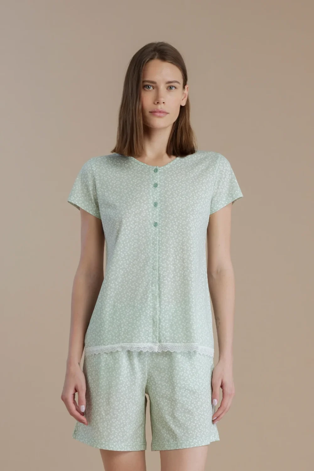 noidìnotte Pigiama donna in cotone top manica corta con abbottonatura sul davanti e pantalone corto articolo cherry bloom