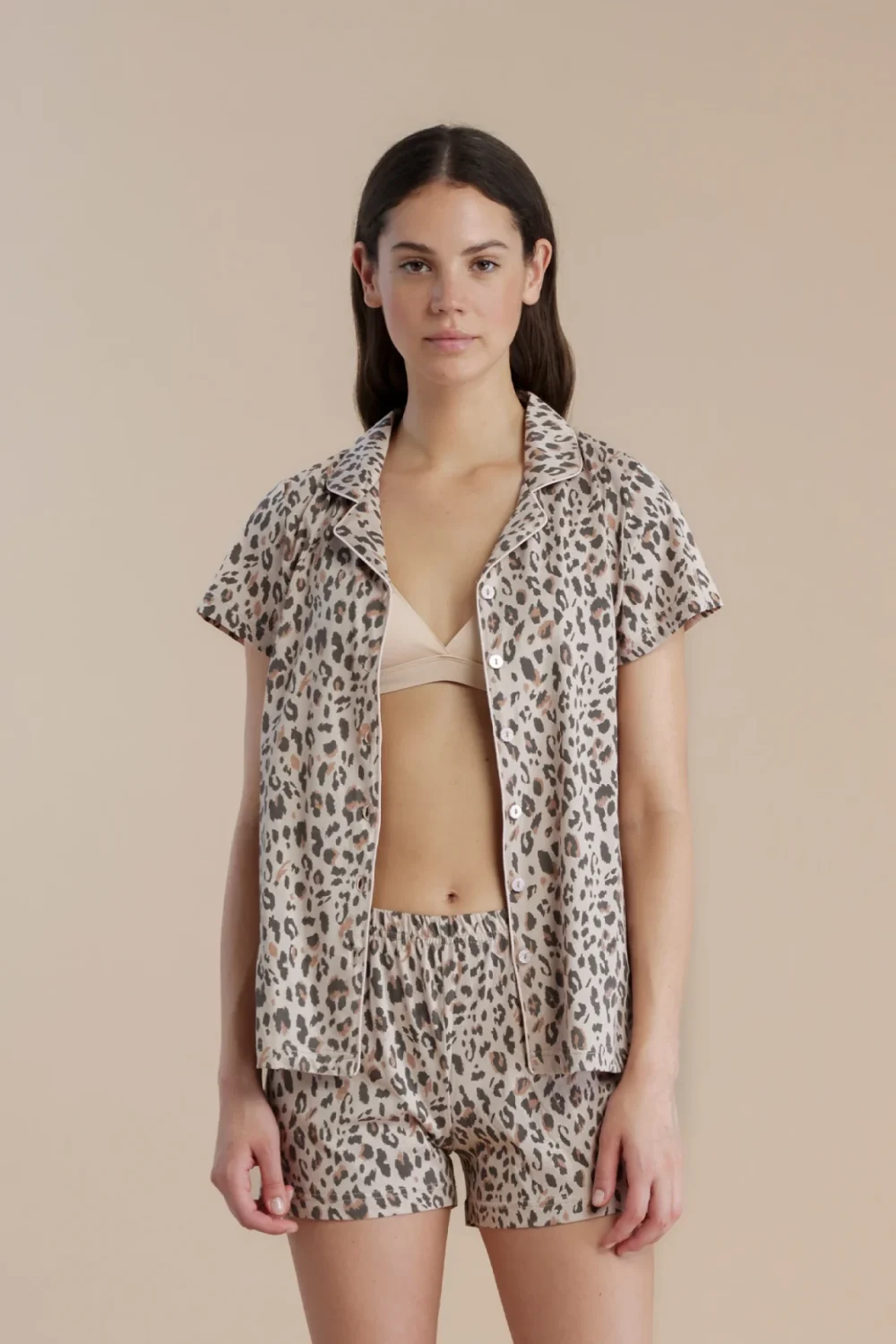 noidìnotte Pigiama donna in cotone top stile camicia e pantalone corto articolo animalier