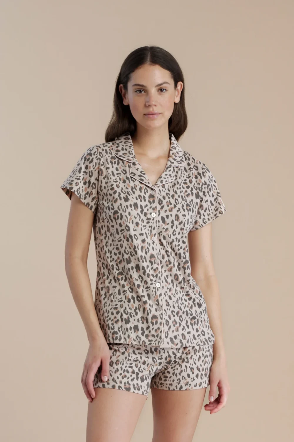 noidìnotte Pigiama donna in cotone top stile camicia e pantalone corto articolo animalier