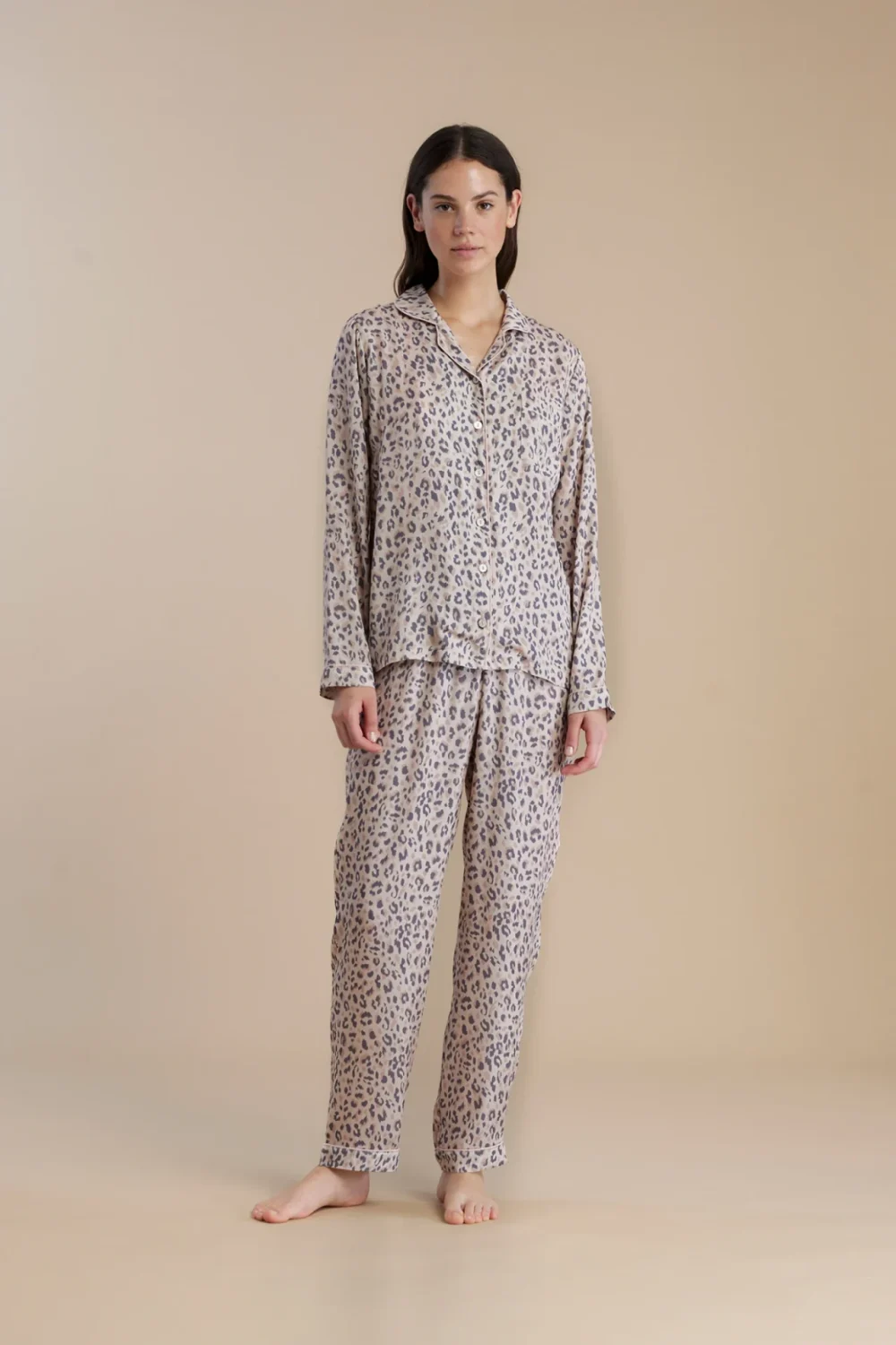 noidìnotte Pigiama donna in viscosa con top a taglio uomo e pantalone lungo articolo animalier