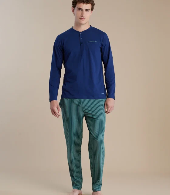 noidìnotte Pigiama uomo in cotone con top tre bottoni pantalone corto articolo easy