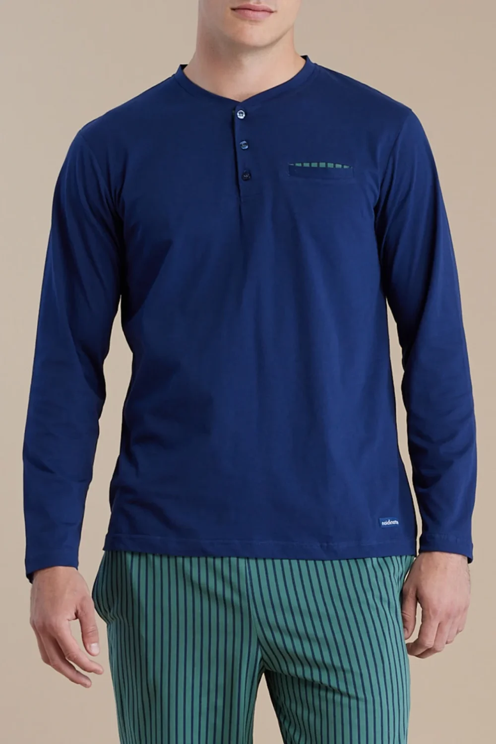noidìnotte Pigiama uomo in cotone con top tre bottoni pantalone corto articolo easy