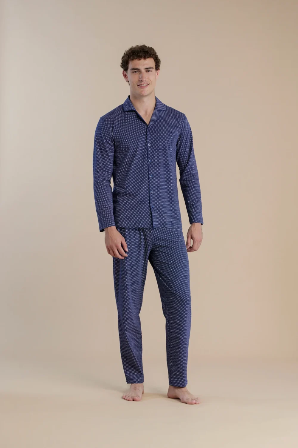 noidìnotte Pigiama uomo in cotone con top aperto davanti e pantalone lungo articolo dot