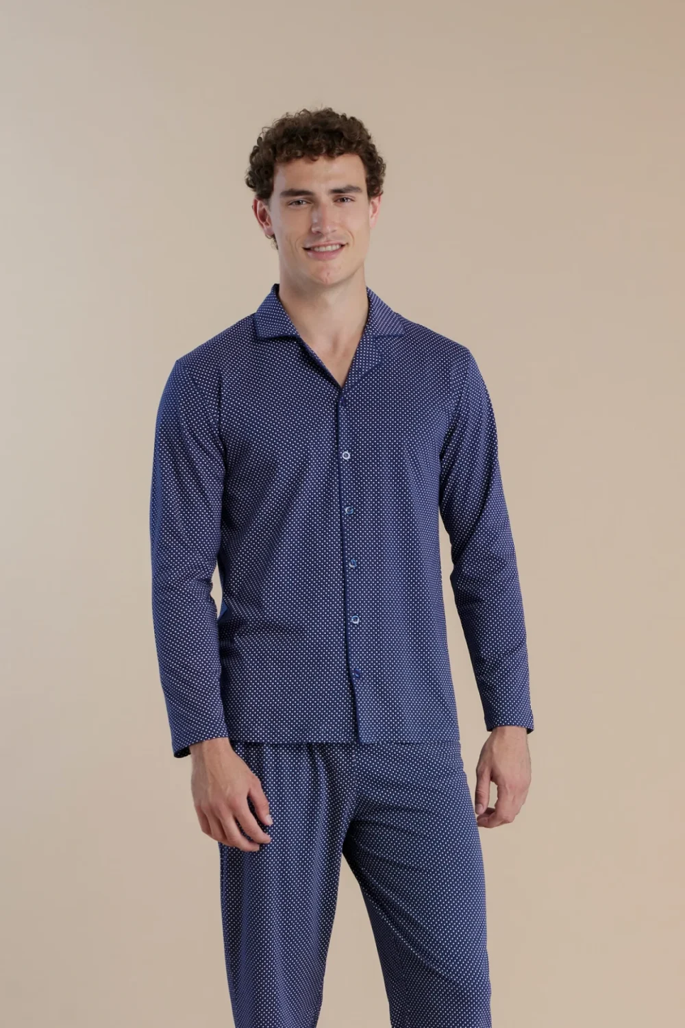 noidìnotte Pigiama uomo in cotone con top aperto davanti e pantalone lungo articolo dot