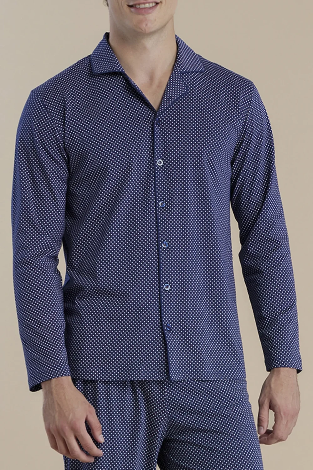 noidìnotte Pigiama uomo in cotone con top aperto davanti e pantalone lungo articolo dot
