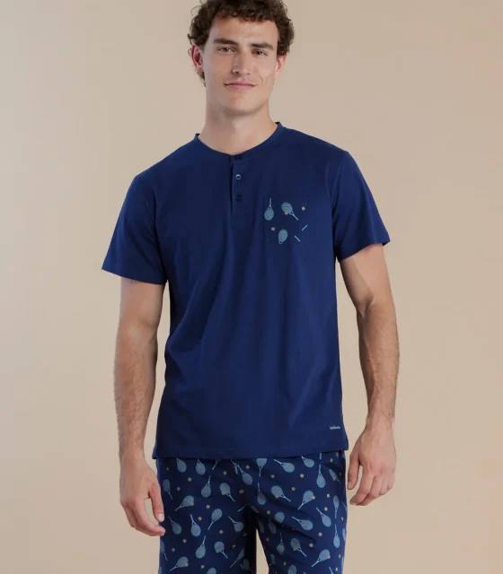noidìnotte Pigiama uomo in cotone con top manica corta e pantalone corto articolo club