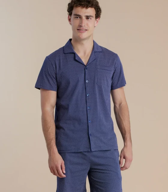 noidìnotte Pigiama uomo in cotone con top aperto davanti e pantalone corto articolo dot