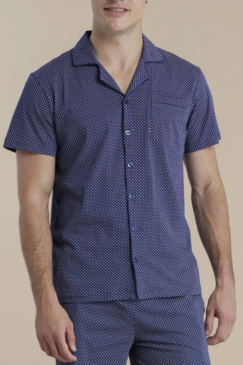 noidìnotte Pigiama uomo in cotone con top aperto davanti e pantalone corto articolo dot