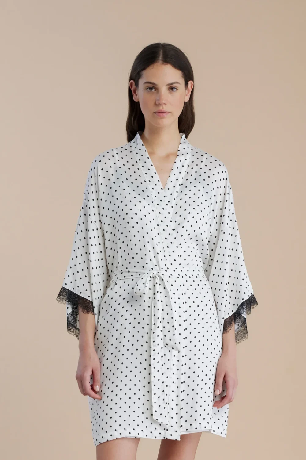 noidìnotte Vestaglia kimono donna in viscosa con manica 3/4 articolo pois