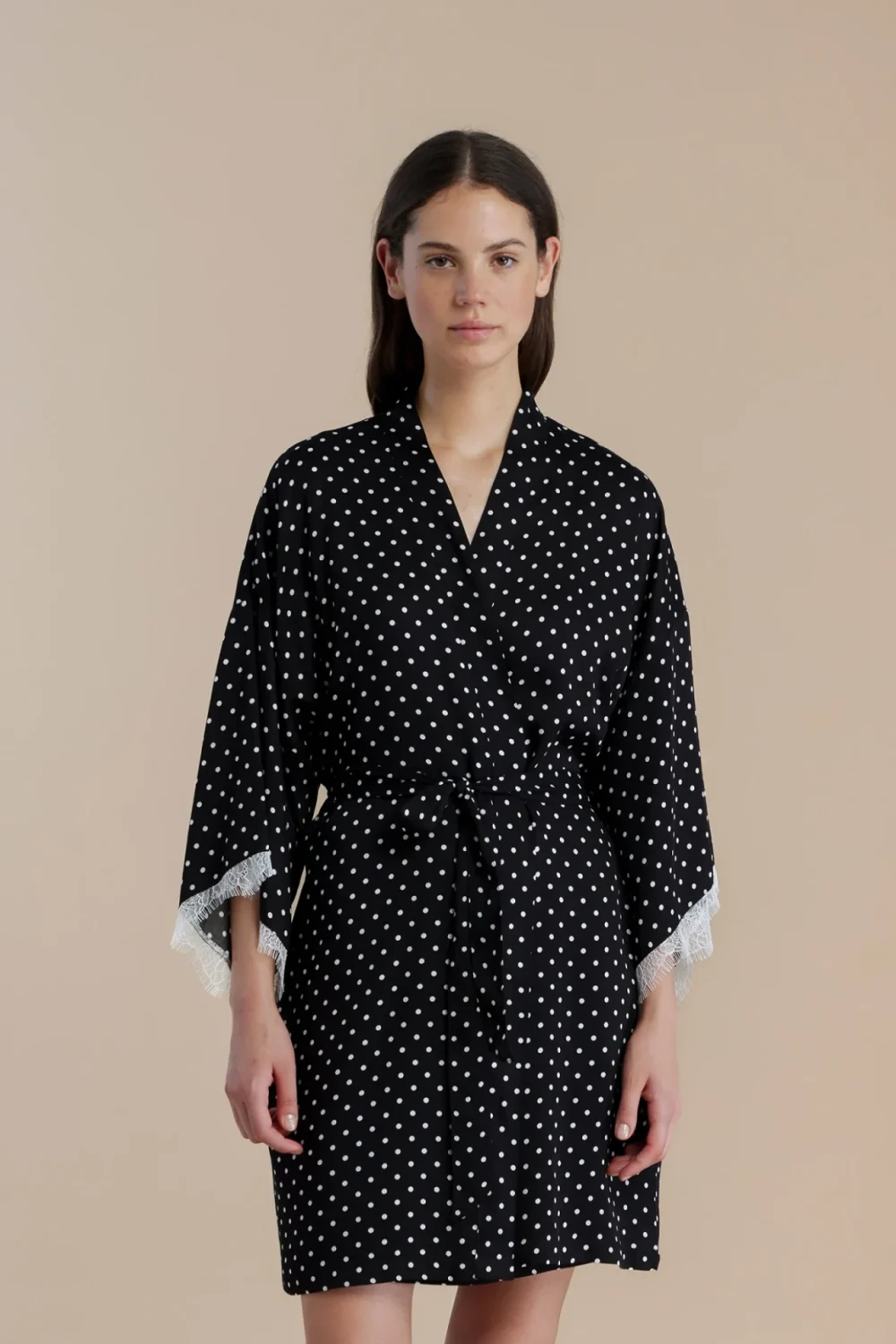 noidìnotte Vestaglia kimono donna in viscosa con manica 3/4 articolo pois