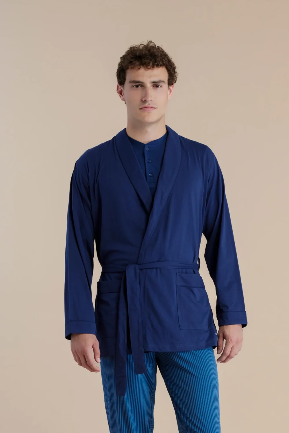 noidìnotte Vestaglia uomo in cotone con fusciacca colore blu
