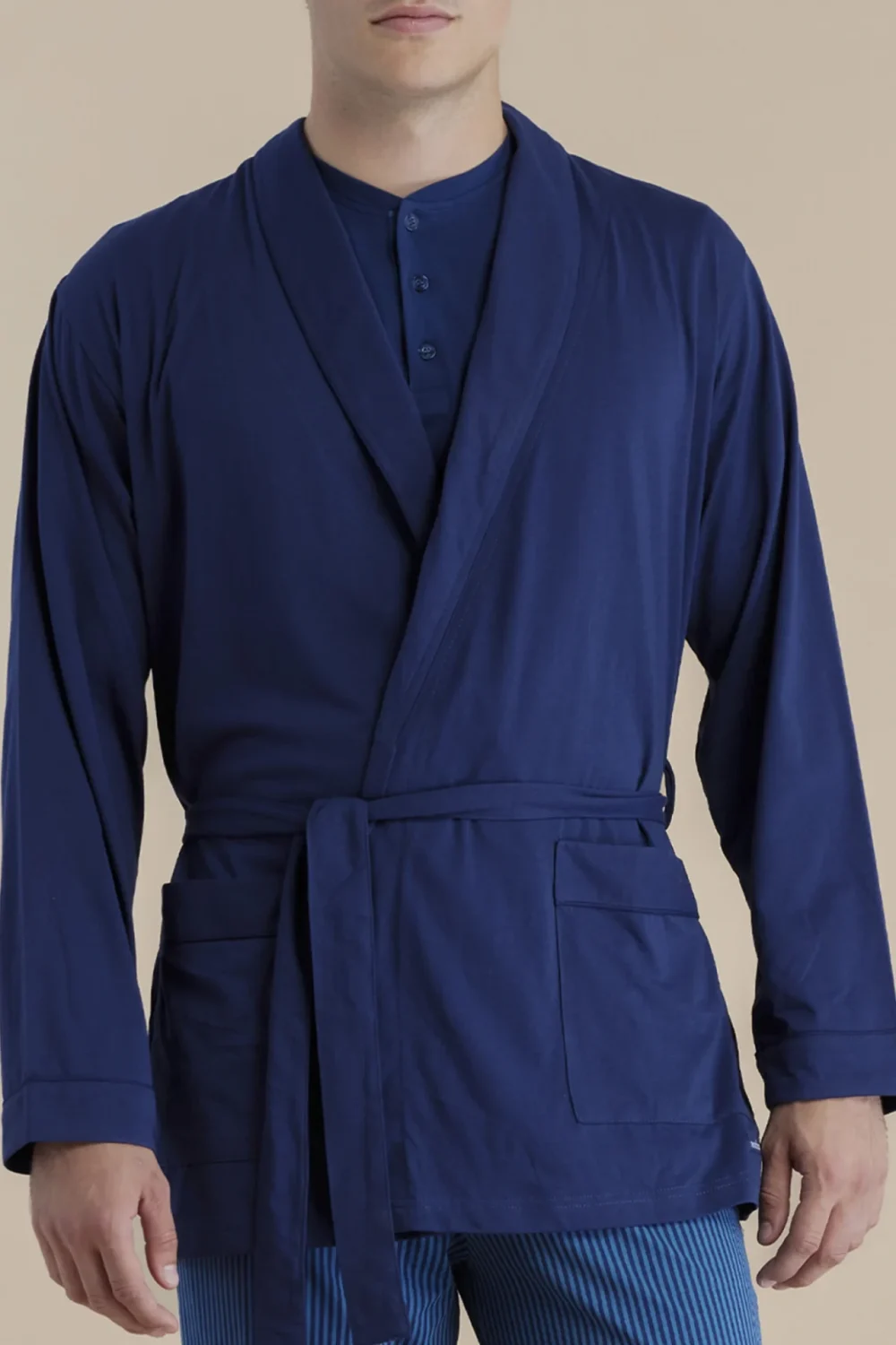 noidìnotte Vestaglia uomo in cotone con fusciacca colore blu