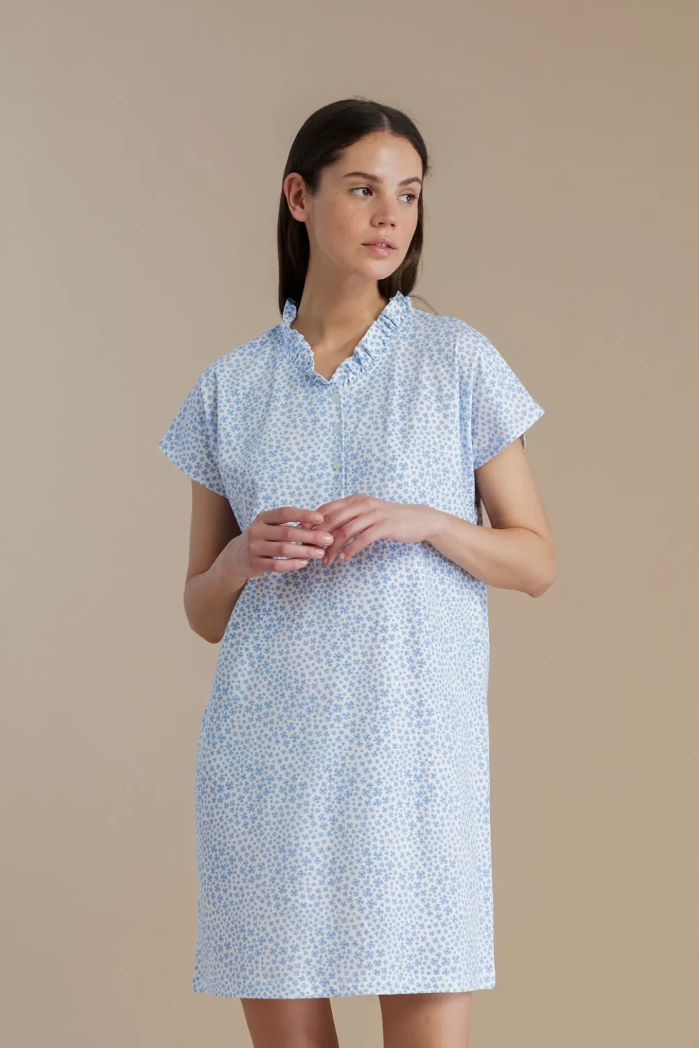 noidìnotte Camicia da notte donna in cotone con collo quattro bottoni articolo violet