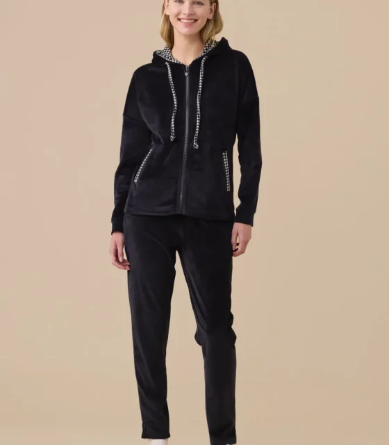 Completo donna ciniglia felpata articolo pied-de-poule.