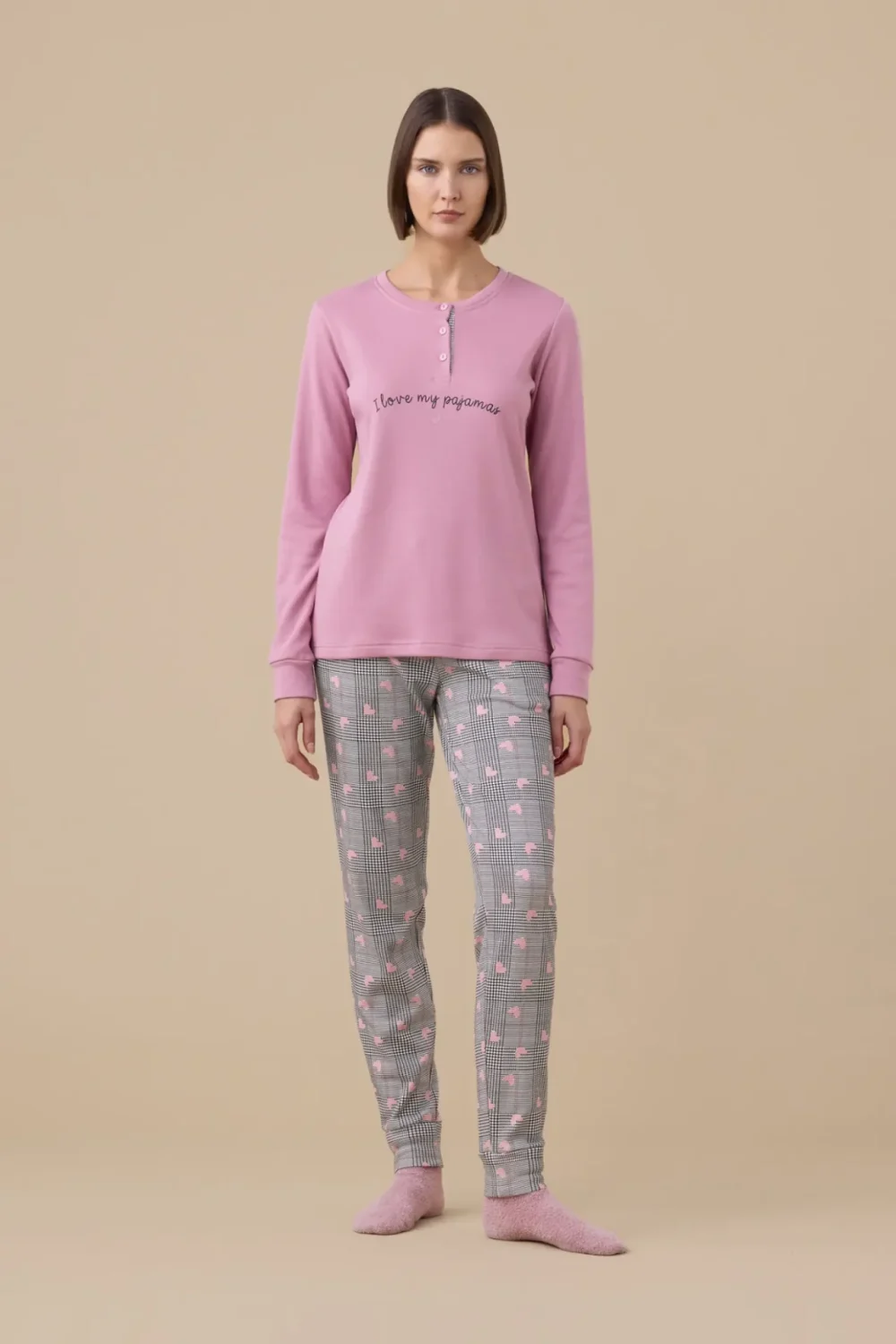 Pigiama donna caldo cotone felpato articolo heart