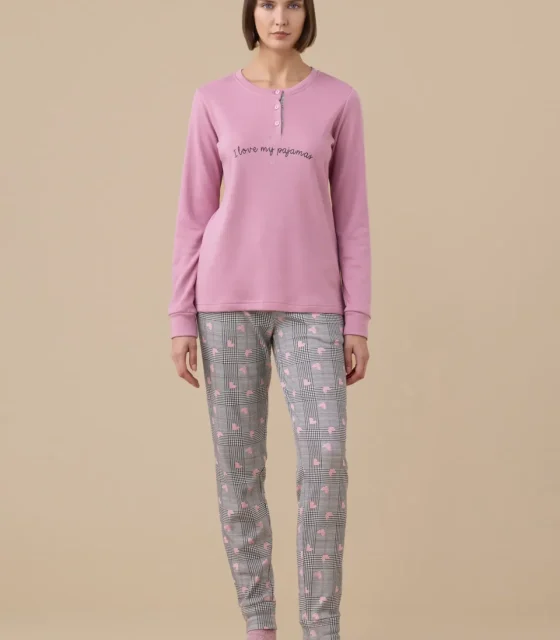 Pigiama donna caldo cotone felpato articolo heart