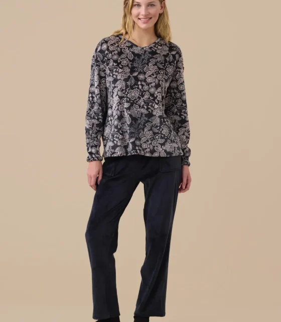 Completo donna ciniglia felpata articolo floreale