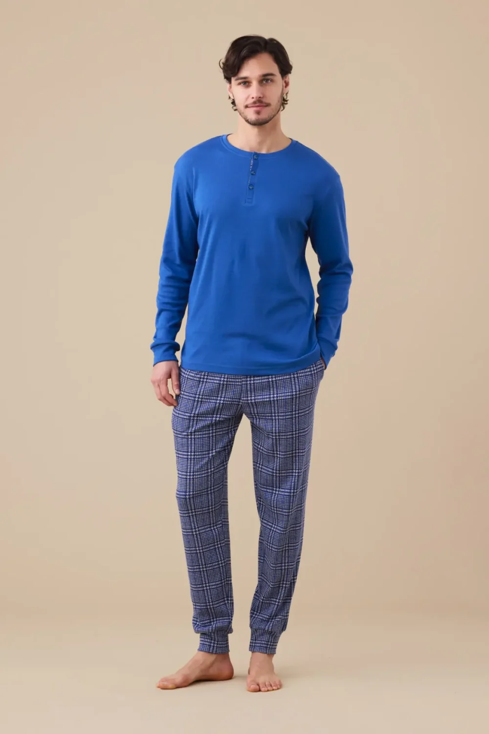 Pigiama uomo caldo cotone articolo galles.