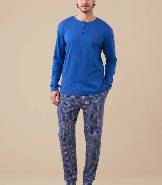 Pigiama uomo caldo cotone articolo galles.