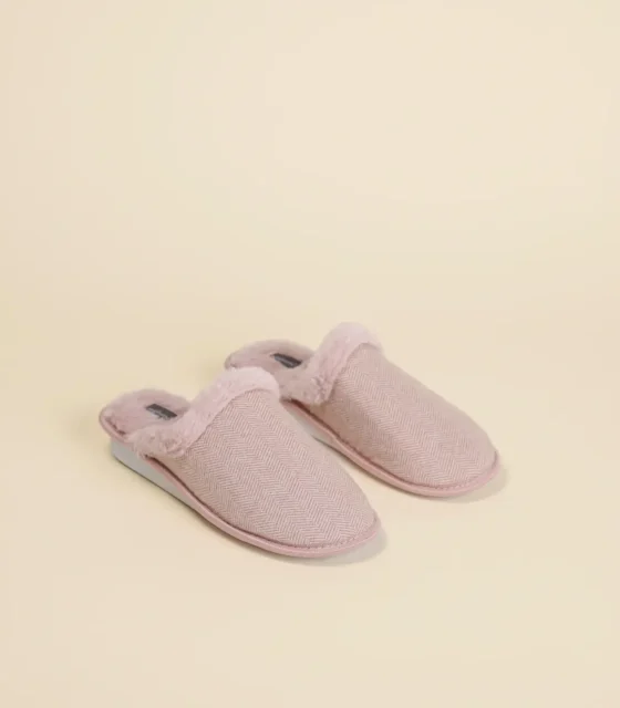 Pantofola donna ciniglia con bordo in eco-pelliccia articolo chenny